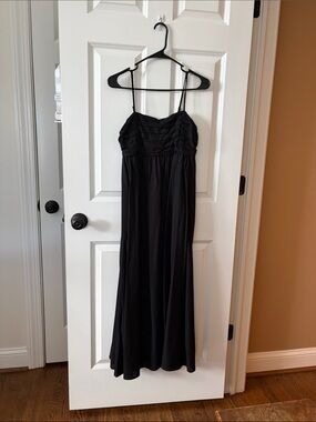 Black Spaghetti-Strap Maxi Dress with Ruched Bodice